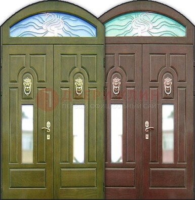 Стальная арочная дверь со стеклом ДА-17 для монолитного дома в Электростали