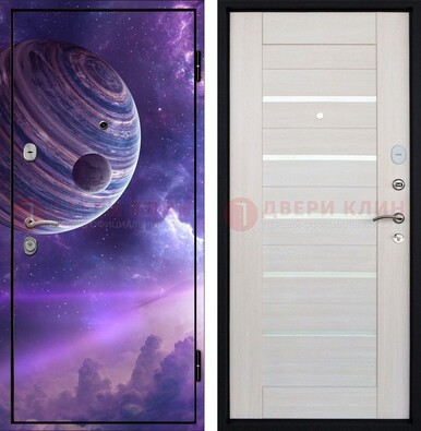 Стальная дверь с фотопечатью планеты ДФ-19 в Электростали