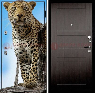 Железная дверь с рисунком гепарда снаружи ДФ-27 в Электростали
