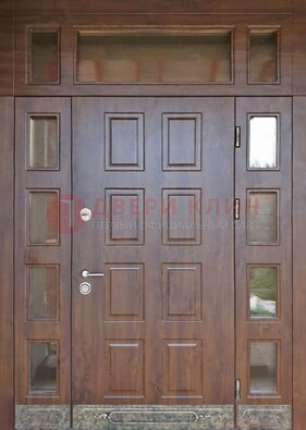 Стальная дверь МДФ со стеклом и фрамугами для дома ДФГ-29 в Электростали