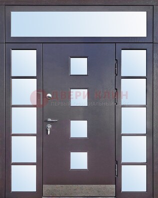 Современная железная дверь со стеклом и фрамугами ДФГ-4 в Электростали