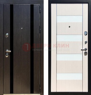 Черная железная дверь с МДФ и декоративными вставками ДМ-157 в Электростали