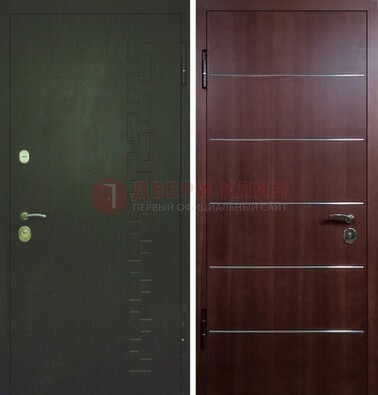 Темная металлическая дверь с МДФ ламинат с молдингами внутри ДМ-16 в Электростали