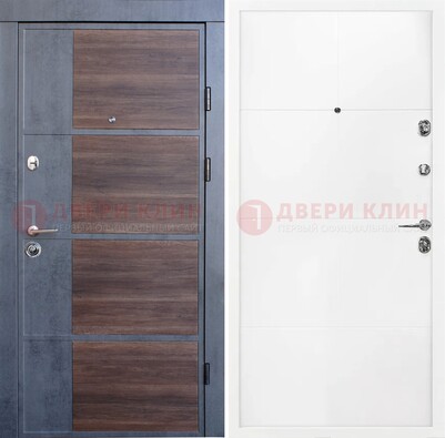 Серая с коричневой вставкой металлическая дверь МДФ ДМ-197 в Электростали