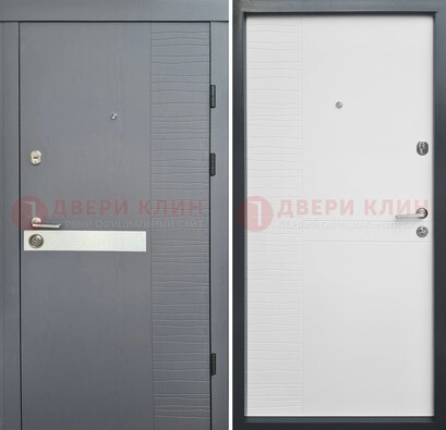 Серая металлическая дверь с белой резной МДФ панелью ДМ-215 в Электростали