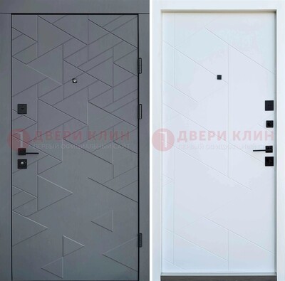 Серая металлическая дверь МДФ с узором  ДМ-224 в Электростали