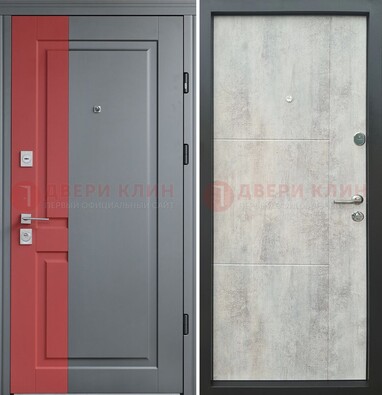 Серая с красной полосой металлическая дверь МДФ ДМ-245 в Электростали
