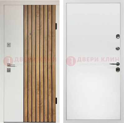 Белая с коричневой вставкой филенчатая дверь МДФ ДМ-278 в Электростали