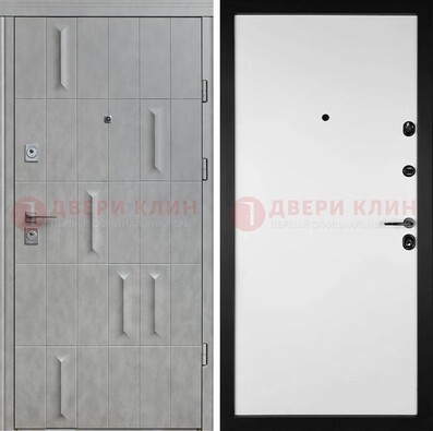 Серая стальная дверь с рисунком МДФ и внутри Белый ясень ДМ-280 в Электростали