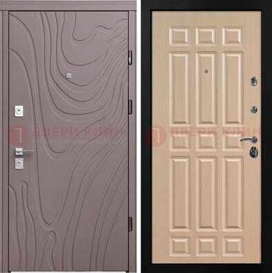 Светло-коричневая железная филенчатая дверь с рисунком МДФ ДМ-283 в Электростали