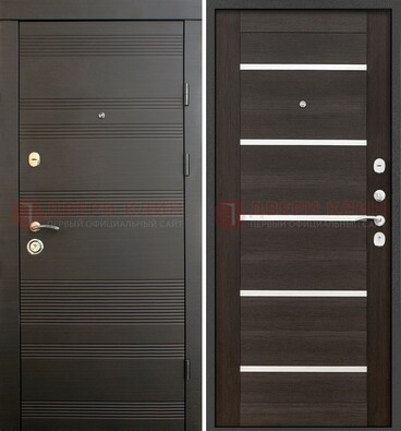 Черная металлическая входная дверь и внутри коричневый МДФ ДМ-301 в Электростали