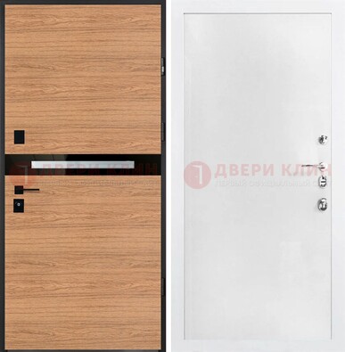 Железная коричневая дверь с МДФ в белом цвете ДМ-313 в Электростали
