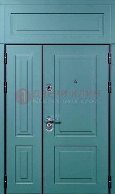 Синяя металлическая дверь с МДФ и верхней фрамугой ДМ-339 в Электростали