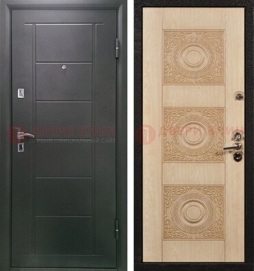 Темная железная дверь с МДФ в квартиру ДМ-344 в Электростали