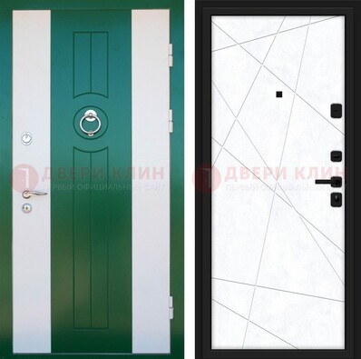 Зеленая железная дверь с панелями МДФ ДМ-369 в Электростали
