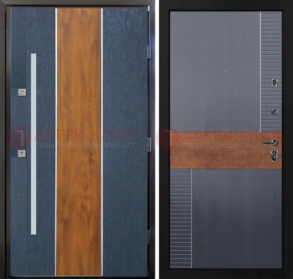 Темная металлическая дверь МДФ со вставками ДМ-411 в Электростали