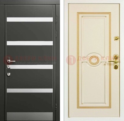 Металлическая дверь с серой и белой МДФ ДМ-419 в Электростали