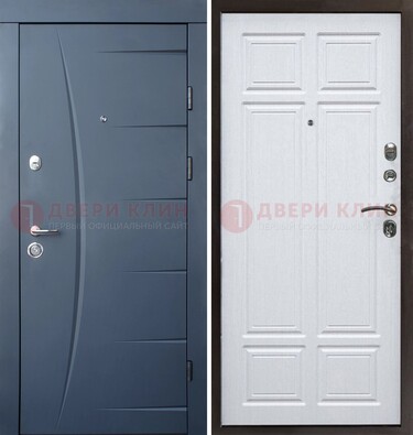 Темно-синяя стальная дверь МДФ белая внутри ДМ-435 в Электростали