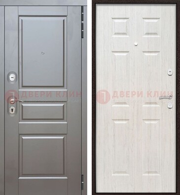 Светлая металлическая дверь с двумя МДФ панелями ДМ-458 в Электростали