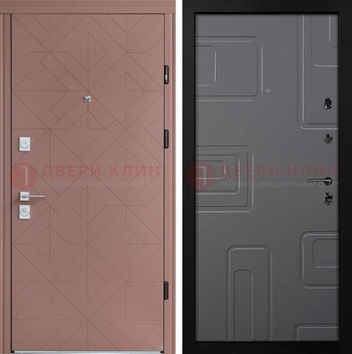 Красная стальная дверь в квартиру с МДФ хайтек ДМ-493 в Электростали