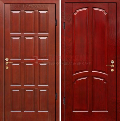Красная металлическая дверь с массивом дуба ДМД-15 в Электростали