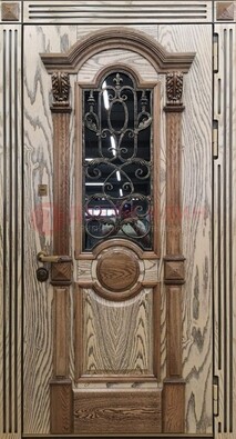 Железная дверь с массивом дуба со стеклом и ковкой ДМД-47 в Электростали