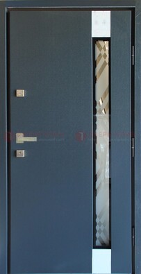 Серая стальная дверь с порошковым покрытием и стеклянной вставкой ДП-216 в Электростали