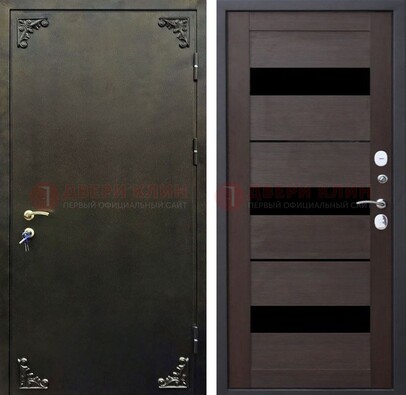 Темная входная дверь с порошковым покрытием и МДФ со стеклом ДП-236 в Электростали