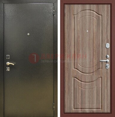 Темно-серая входная дверь с порошковым покрытием и коричневая МДФ ДП-290 в Электростали