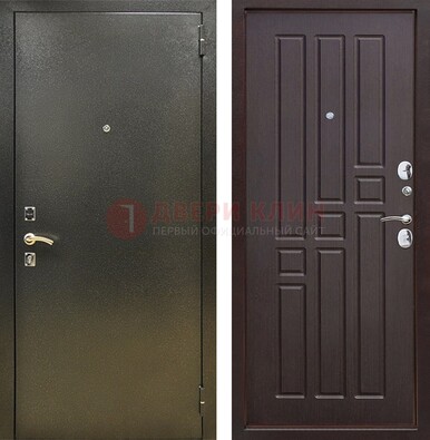 Входная темно-серая дверь с порошковым напылением и коричневой МДФ ДП-301 в Электростали