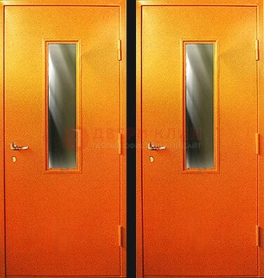 Оранжевая противопожарная дверь со вставкой из стекла ДПП-8 в Электростали