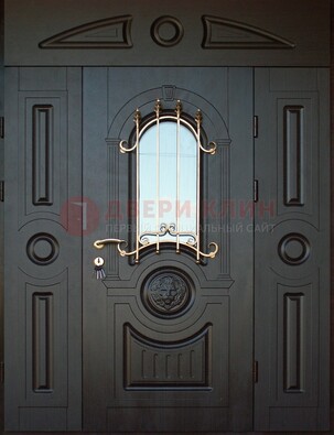 Парадная железная дверь Винорит со стеклом и ковкой ДПР-103 в Электростали