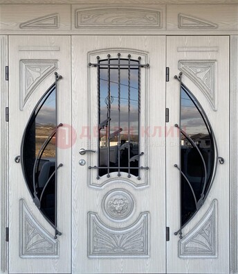 Большая парадная дверь Винорит со стеклом и ковкой ДПР-108 в Электростали