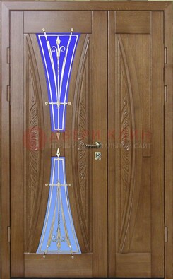 Коттеджная парадная дверь со стеклянными вставками и ковкой ДПР-26 в Электростали