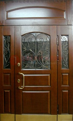 Стальная парадная дверь со вставками из стекла и ковки ДПР-30 в коттедж в Электростали