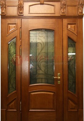 Парадная дверь со стеклянными вставками и ковкой ДПР-36 для дома в Электростали
