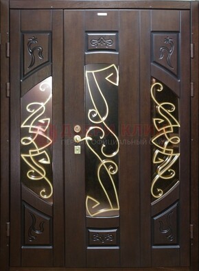 Парадная дверь со стеклом и ковкой ДПР-1 в каркасный дом в Электростали
