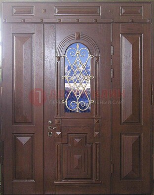 Стальная парадная дверь со стеклом и ковкой ДПР-4 для коттеджа в Электростали