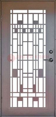 Коричневая стальная решетчатая дверь с узором ДР-4 в Электростали