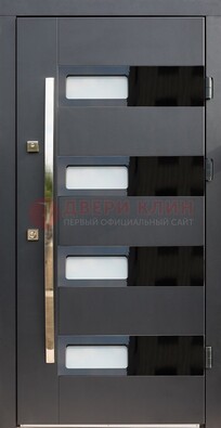 Черная стальная дверь МДФ хайтек со стеклом ДС-16 в Электростали