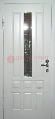 Белая металлическая дверь со стеклом ДС-1 в загородный дом в Электростали
