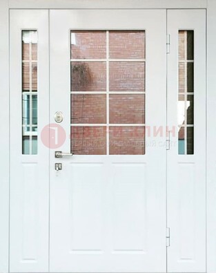 Белая стальная дверь со стеклом и фрамугами ДС-27 в Электростали