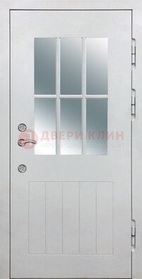 Белая уличная дверь со стеклом ДС-30 в Электростали