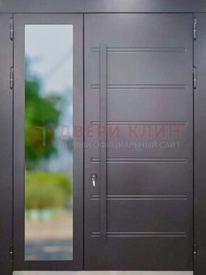 Чёрная двухстворчатая металлическая дверь со стеклом ДС-60 в Электростали