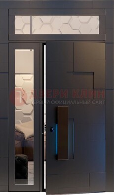 Чёрная двухстворчатая металлическая дверь со стеклом ДС-64 в Электростали
