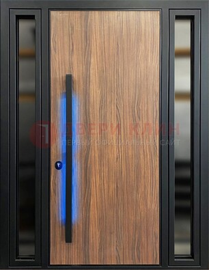 Коричневая металлическая дверь со стеклом ДС-69 в Электростали