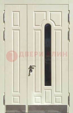 Белая двухстворчатая металлическая дверь со стеклом ДС-71 в Электростали