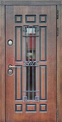 Входная железная дверь винорит со стеклом и ковкой ДСК-183 в Электростали