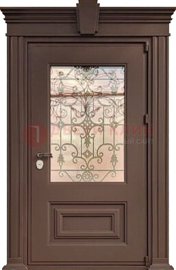 Металлическая дверь со стеклом и ковкой в классическом стиле ДСК-185 в Электростали