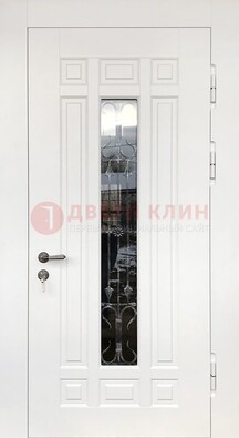 Белая стальная дверь винорит со стеклом и ковкой ДСК-191 в Электростали